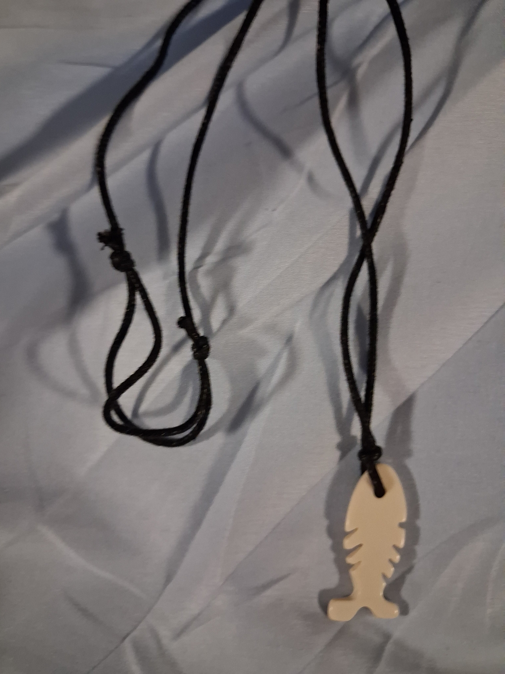 Men's Black Cord Necklace with Beige Fish Bone Pendant